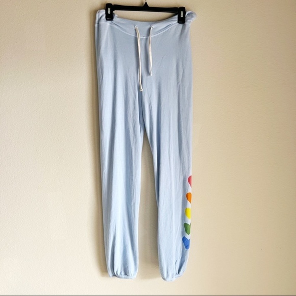 NWOT sundry blue drawstring rainbow hearts sweatpants joggers super soft size 1